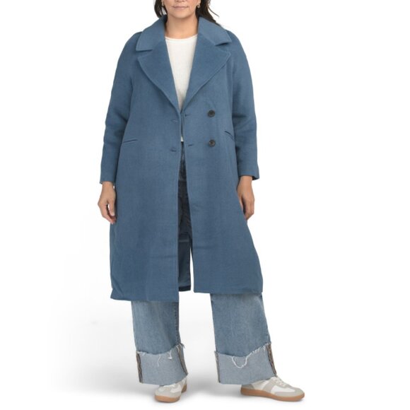AVEC LES FILLES Bluestone Plus Wool Blend Notch Collar Coat - Picture 1 of 2